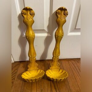 Vintage Mustard Painted Wall Ladle With Shell Shaped Bottom